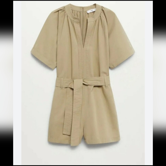 MNG mango khaki safari romper jumpsuit sz  L - Picture 6 of 12